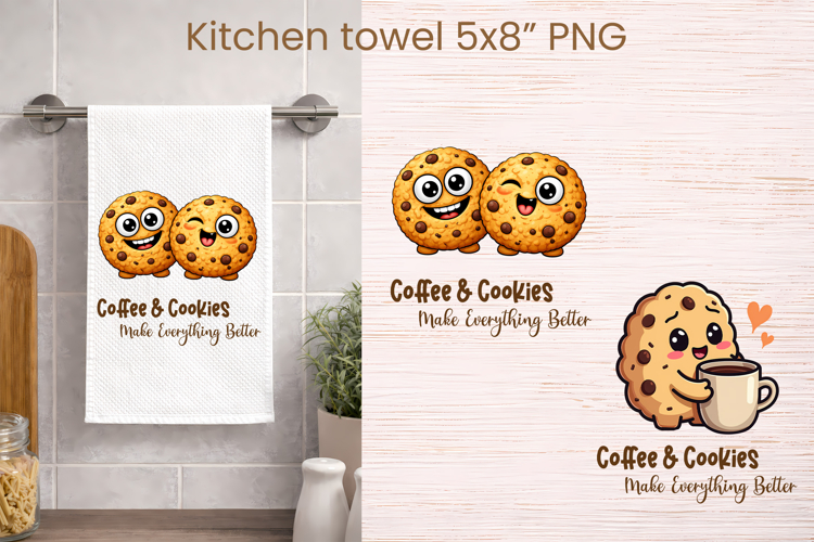 Funny food and drink character kitchen towel PNG design