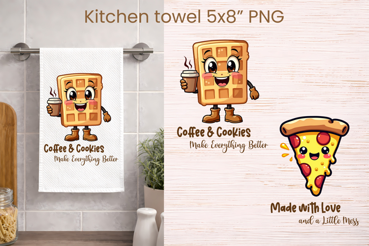 Funny food and drink character kitchen towel PNG design