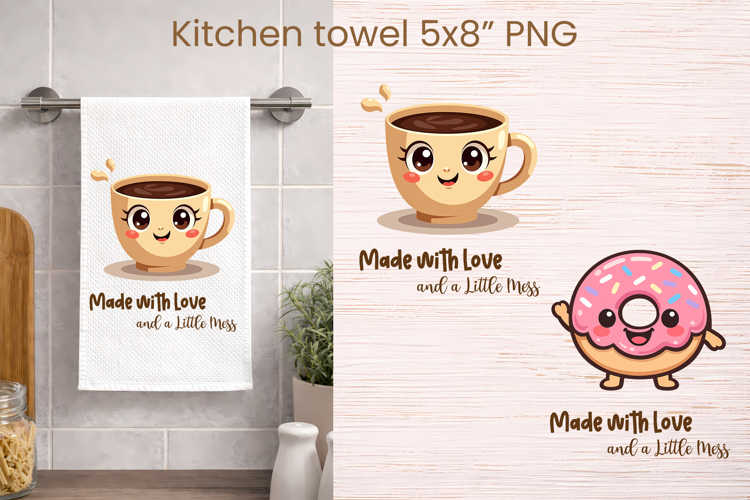 Funny food and drink character kitchen towel PNG design