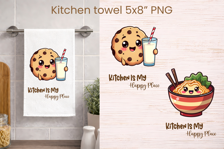 Funny food and drink character kitchen towel PNG design