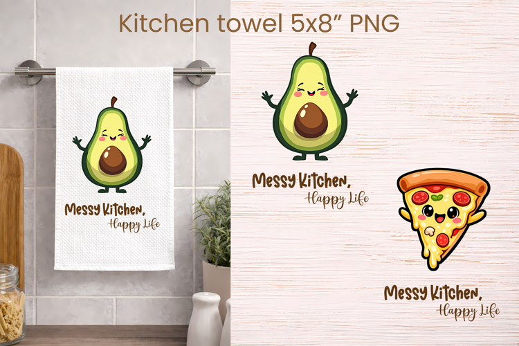 Funny food and drink character kitchen towel PNG design