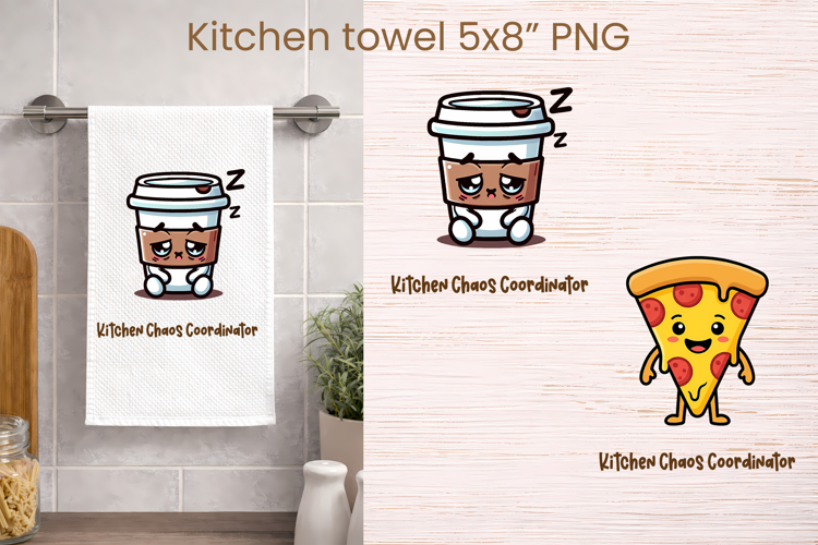 Funny food and drink character kitchen towel PNG design