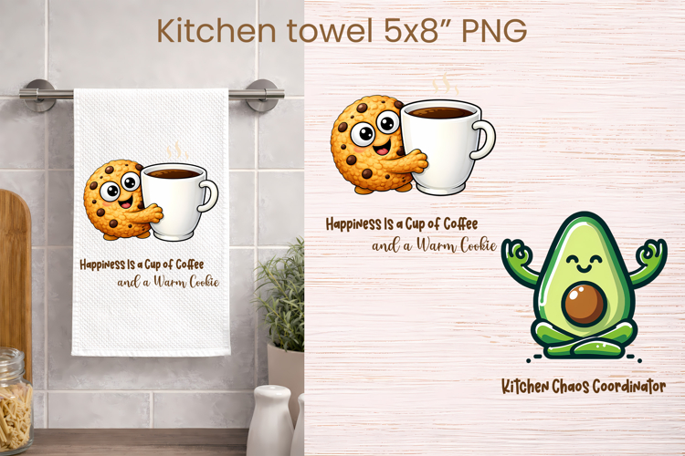 Funny food and drink character kitchen towel PNG design