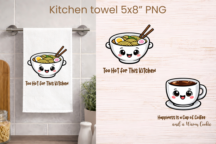 Funny food and drink character kitchen towel PNG design