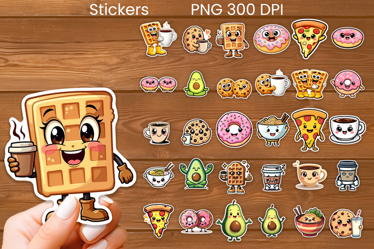 Funny food and drink character stickers printable PNG bundle