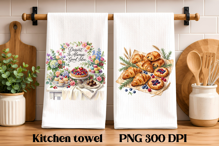 Watercolor Bakery Kitchen Towels PNG