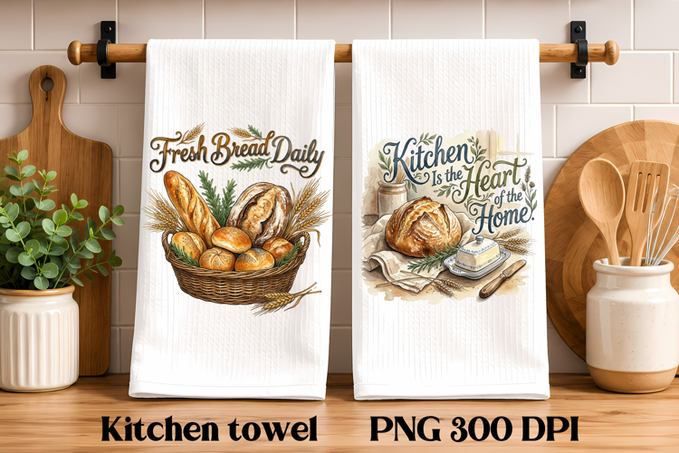 Rustic Bakery Kitchen Towel PNG Design