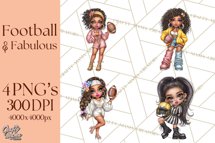 Football Girls Clipart PNG, Glitter Game Day Fashion