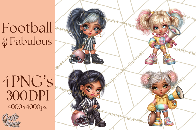 Football Girls Clipart PNG, Glitter Game Day Fashion