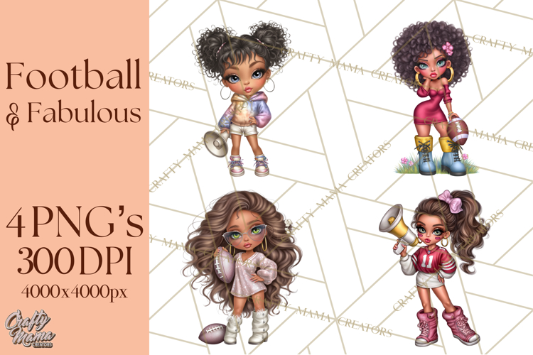 Football Girls Clipart PNG, Glitter Game Day Fashion