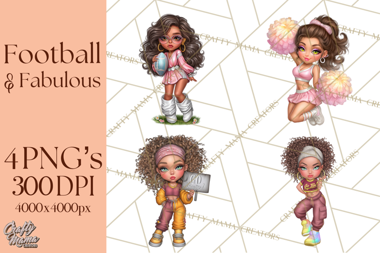 Football Girls Clipart PNG, Glitter Game Day Fashion