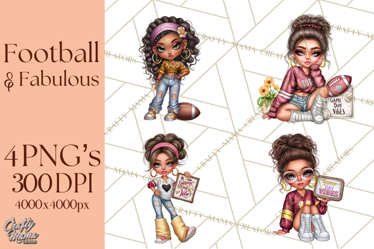 Football Girls Clipart PNG, Glitter Game Day Fashion