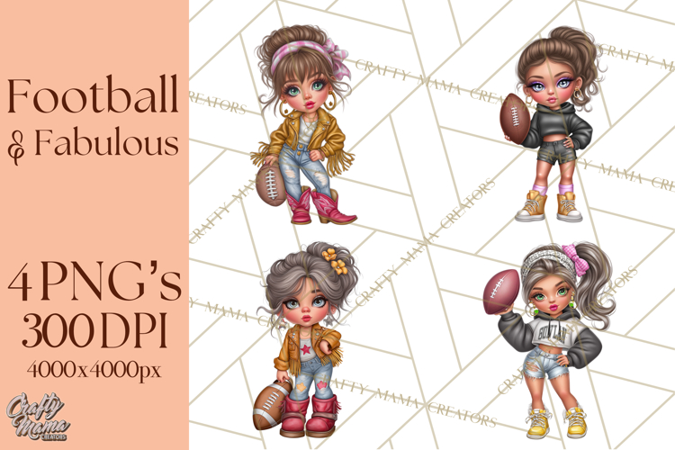 Football Girls Clipart PNG, Glitter Game Day Fashion