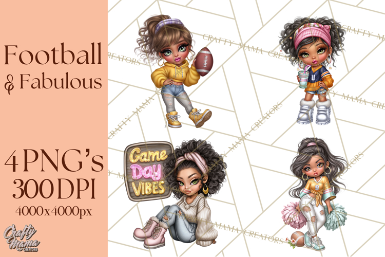 Football Girls Clipart PNG, Glitter Game Day Fashion