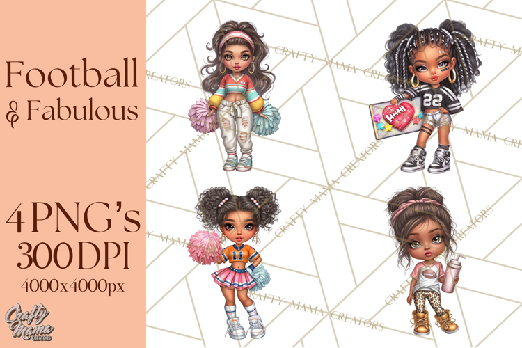 Football Girls Clipart PNG, Glitter Game Day Fashion