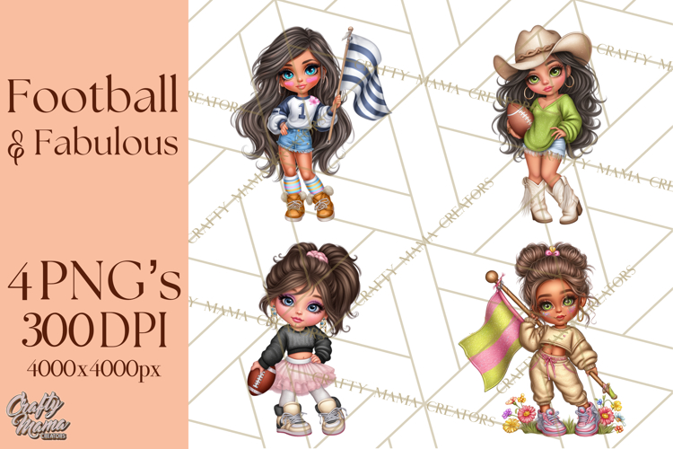 Football Girls Clipart PNG, Glitter Game Day Fashion