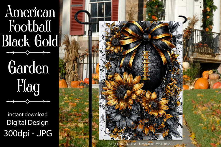 Football Garden Flag, Black Gold Football Garden Flag, d1