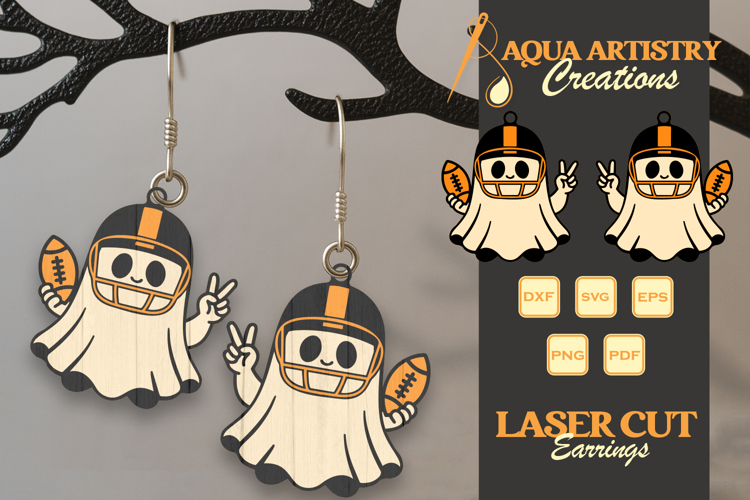 American Football Boo Ghost Halloween Earrings Lasercut