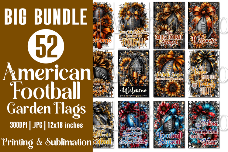 American Football Garden Flag BUNDLE, 52 Garden Flag Bundle