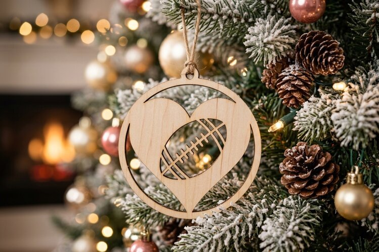 Football Heart Ornament SVG, Christmas Laser Cut Design example image 1
