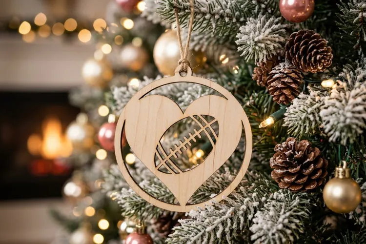 Football Heart Ornament SVG, Christmas Laser Cut Design