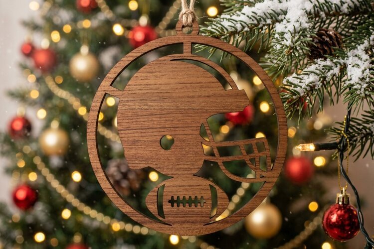 Football Helmet Ornament SVG, Christmas Laser Cut Design example image 1