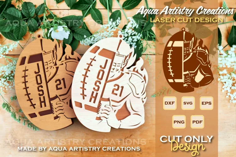 Half Football Player in Fire & Half Ball Ornament Laser Cut