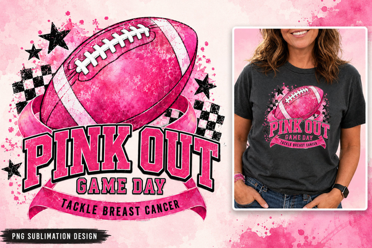 Pink Out Game Day Football PNG, Breast Cancer Sublimation