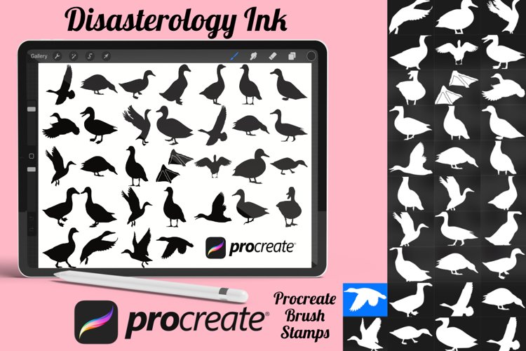 Duck Silhouette Procreate Brush Stamps, 32 Ducks