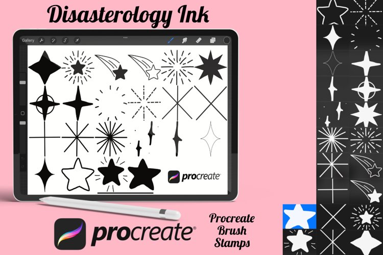 Sparkling Stars Set 9 Procreate Brush Stamps, 22 Star Stamps