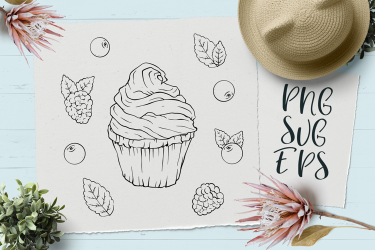 Cupcake hand-drawn vector graphics SVG, EPS Png