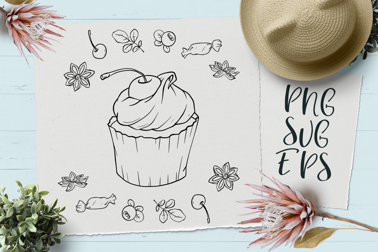 Cupcake hand-drawn vector graphics SVG, EPS Png