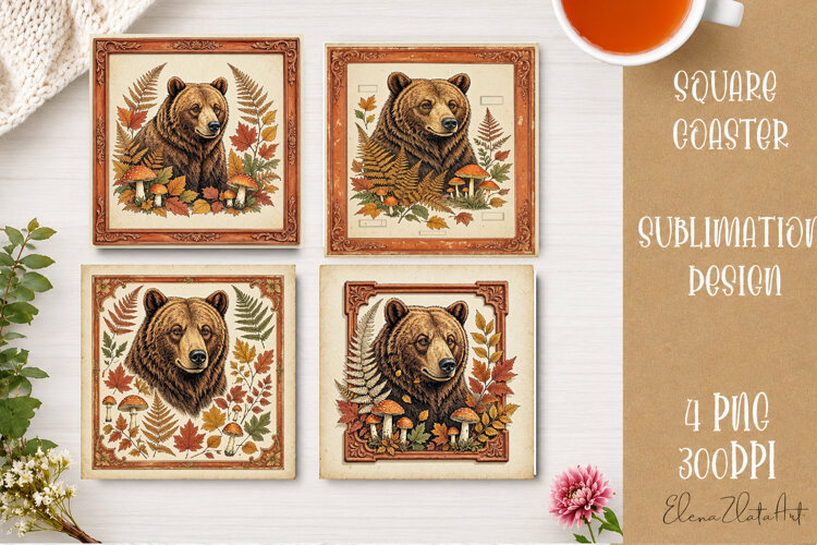 Autumn Forest Animals Coaster | 16 PNG Sublimation Designs example image 1