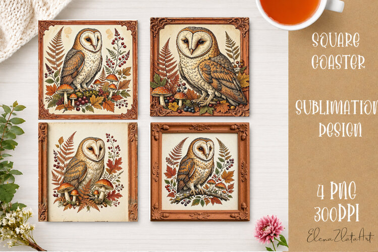 Autumn Forest Animals Coaster | 16 PNG Sublimation Designs example image 1