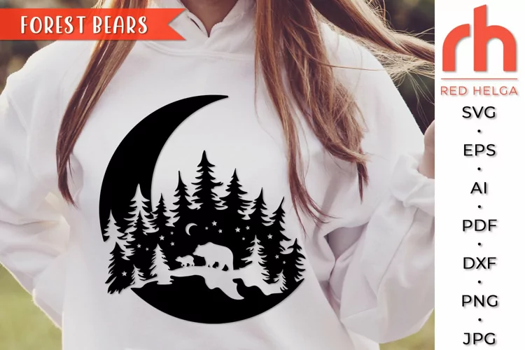 Forest Bears SVG, Woodland Scene Cut File, Moon Landscape