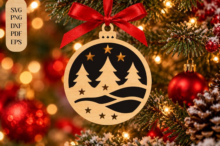 Forest Christmas Ornament Laser Cut SVG example image 1