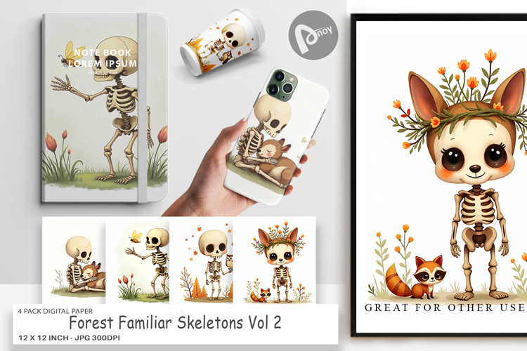 Digital Paper Forest Familiar Skeletons