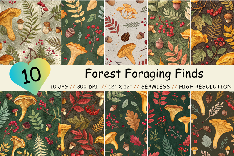 Forest Foraging Finds Seamless Pattern, Digital Paper