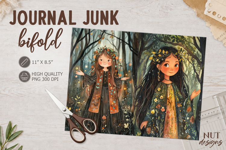 Enchanted Forest Girl Junk Journal Bifold fairy forest witch