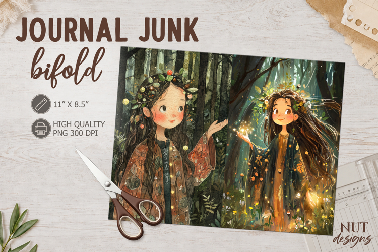 Enchanted Forest Girl Junk Journal Bifold fairy forest witch