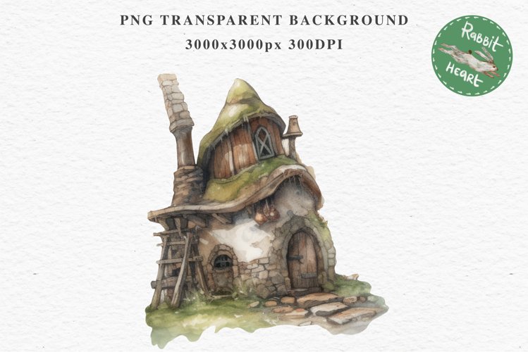 Forest Gnome House Fantasy Watercolor Fairytales Clipart PNG