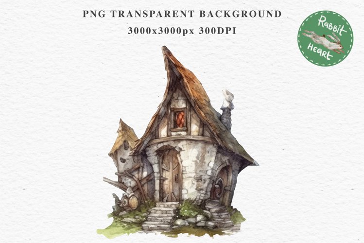 Forest Gnome House Fantasy Watercolor Fairytales Clipart PNG