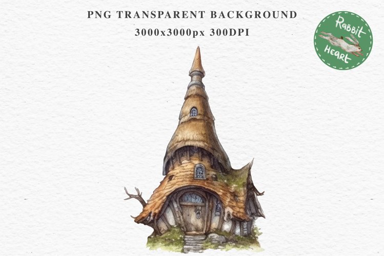 Forest Gnome House Fantasy Watercolor Fairytales Clipart PNG
