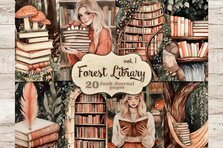 Forest Library Junk Journal Pages | Book Lover Papers