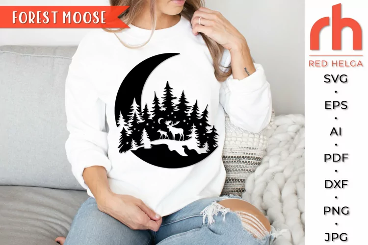 Christmas Moose SVG, Woodland Scene DXF, Night Landscape