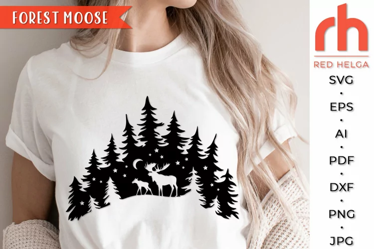 Christmas Moose SVG, Woodland Scene DXF, Night Landscape