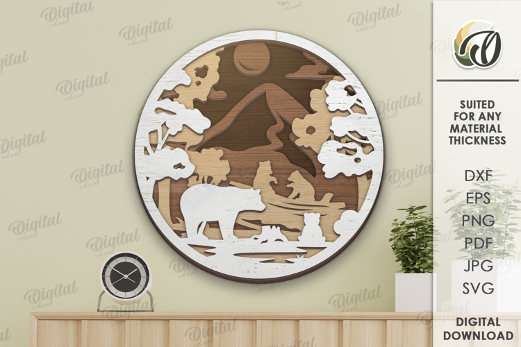 Forest Round Sign Laser Cut. Bears SVG