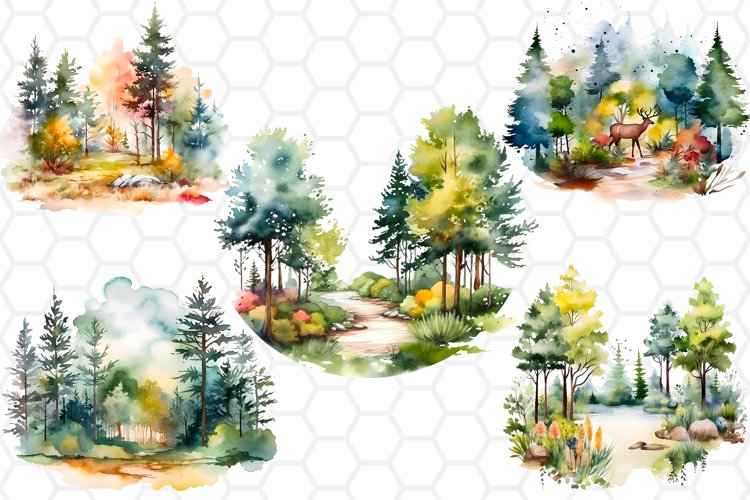 Forest Scene Watercolor Clipart