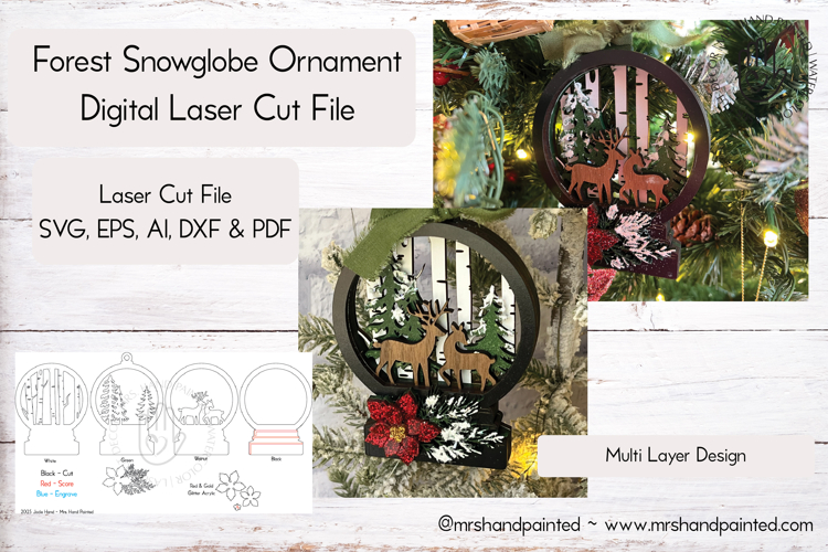 Forest Snow Globe Ornament- Laser Cut File