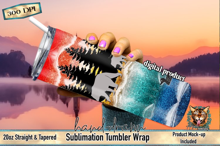 Forest Sunrise Sublimation Tumbler Wrap - Loon Family, Bears